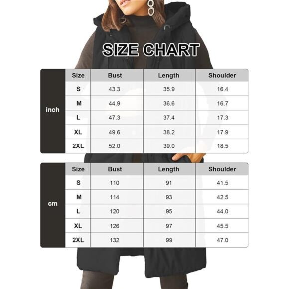 Women's Long Quilted Puffer Vest Hooded Button Down Padded Coats Jacket - Picture 6 of 6